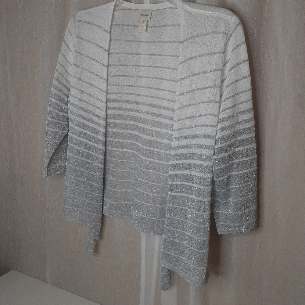 Chico's Silver‎ and White Metallic Formal Sweater